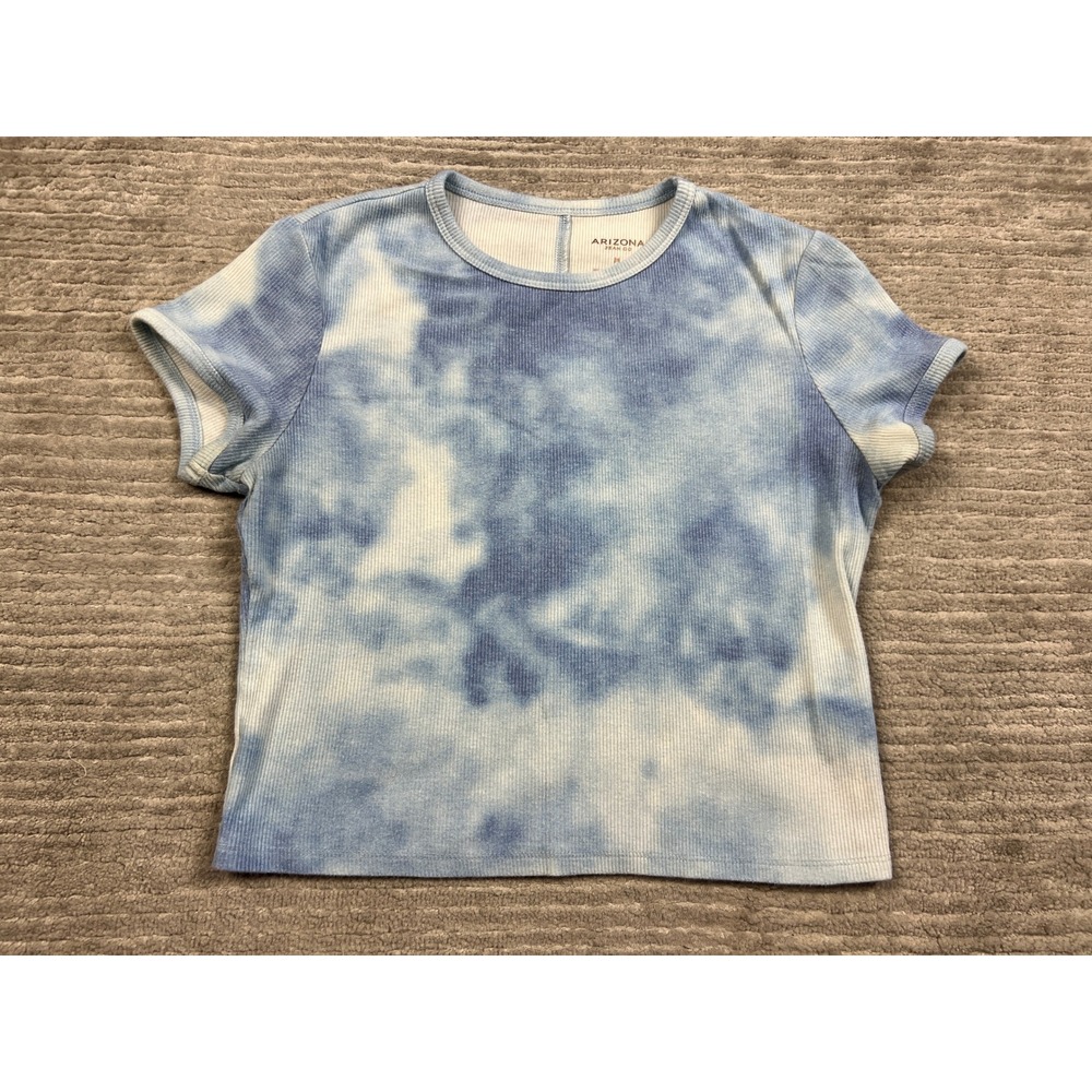 Arizona Jean Co T-Shirt Womens M Blue Tie Dye Ribbed Knit Short Sleeve Crew Neck
